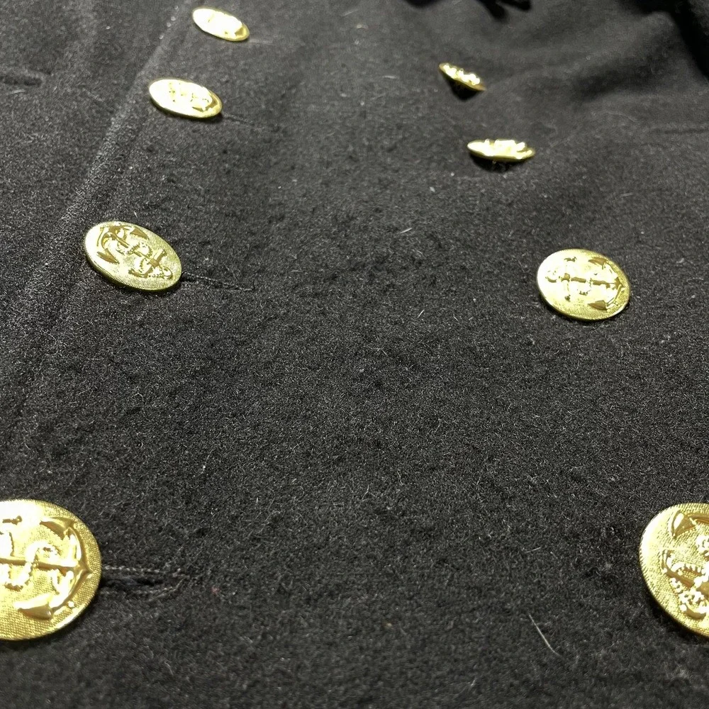 Vintage USN Coat Mens 40 Black Wool Double Breasted Anchor Buttons Overcoat USA
